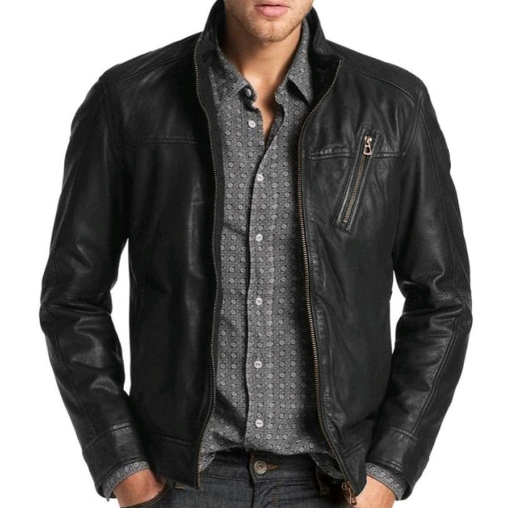 LAVERAPELLE Moto Leather Jacket Stand-Up Collar Fitted Nappa Black XL